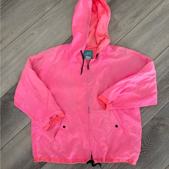 Climate Zone Jackets & Blazers - VINTAGE Neon Pink Hooded Windbreaker